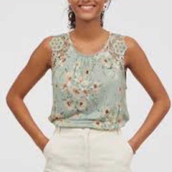 🌹H&M Floral Lace Top Mint Green - Picture 4 of 6